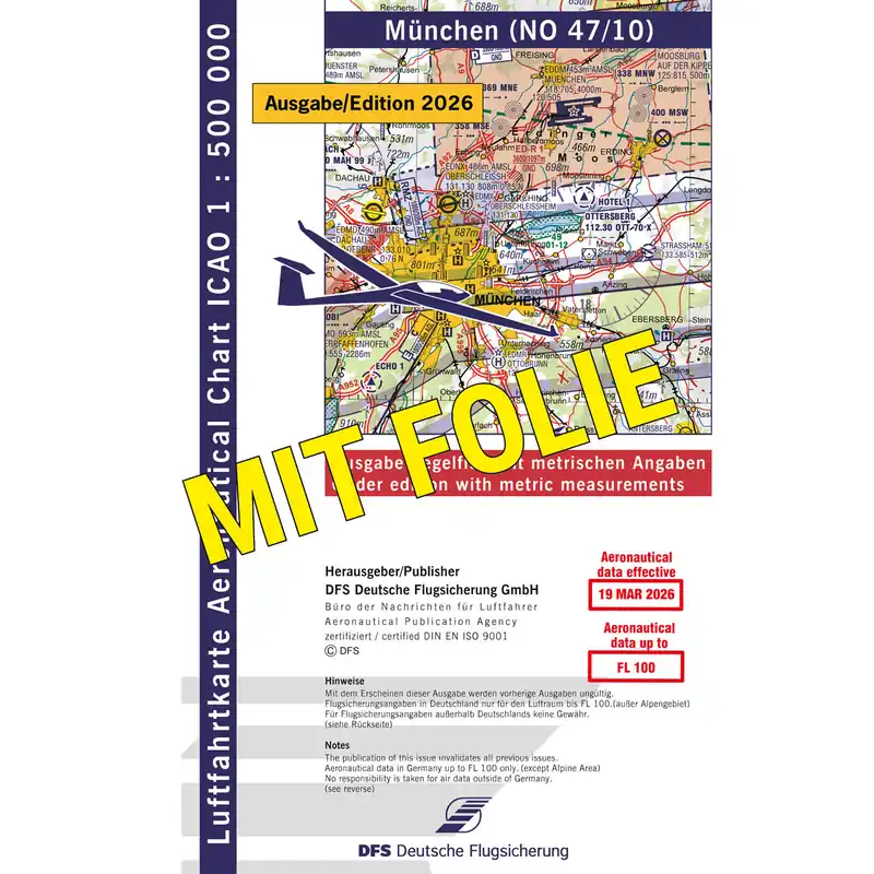 ICAO Segelflugkarte Deutschland, München, 2026, plano, mit Folie Direktkauf