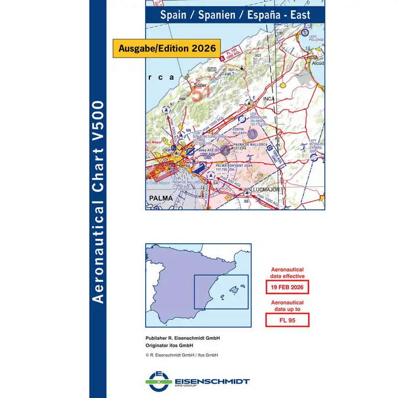 Spanien Ost 2026 - V500 VFR-Karte, Papier, gefaltet Begrenztes Angebot