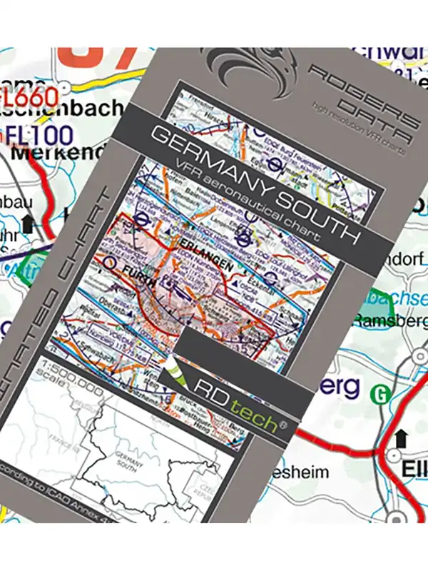 Deutschland Süd 2026 - Rogers Data VFR Karte, 1:500.000, laminiert, gefaltet Preiswert