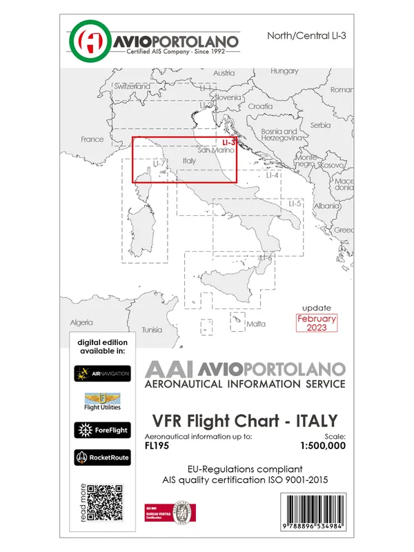 Italien LI-3 - AvioPortolano VFR-Karte 2026, Papier mit Folie, gefaltet Bestseller
