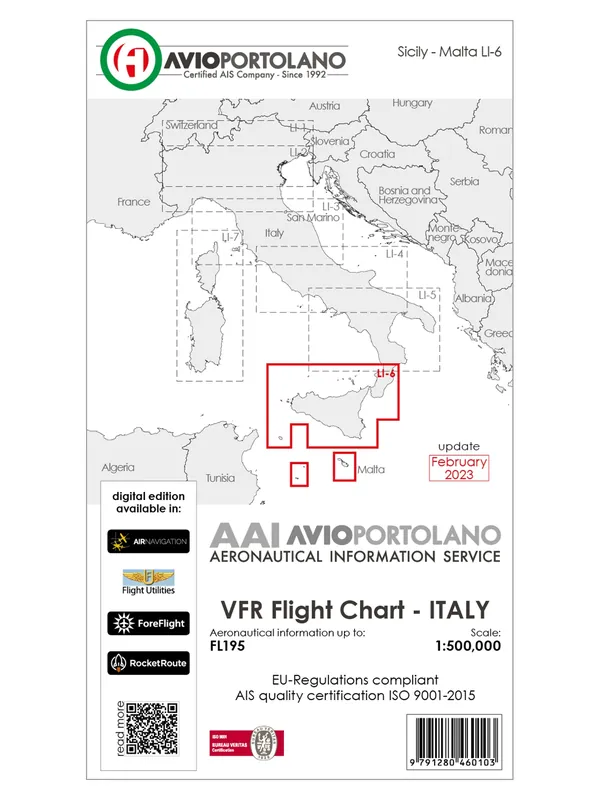 Italien LI-6 - AvioPortolano VFR-Karte 2026, Papier mit Folie, gefaltet Schnäppchen