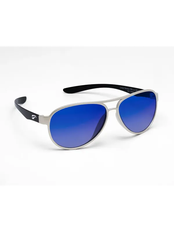 Saisonangebot Flying Eyes Sonnenbrille Cooper Narrow - Rahmen leicht goldfarben, Bügel schwarz, Linsen saphirblau (Verlauf, verspiegelt)