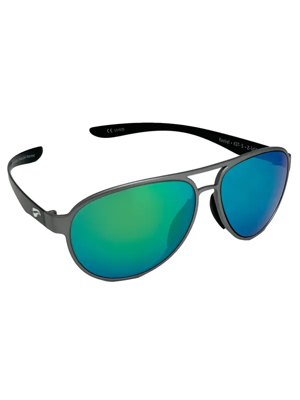 Wochenendangebot Flying Eyes Sonnenbrille Cooper Narrow - Rahmen silberfarben, Bügel schwarz, Linsen smaragdfarben (verspiegelt)