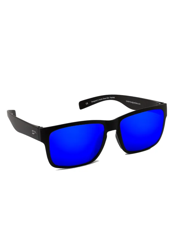 Sonderaktion Flying Eyes Sonnenbrille Kingfisher Narrow - Gestell matt schwarz, Linsen saphirblau (verspiegelt)