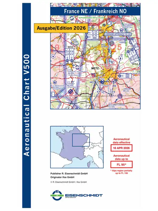 Frankreich 2026 Nordost V500 VFR-Karte - Papier, gefaltet Online Kaufen