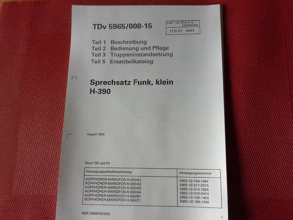 Must-Have Sprechsatz Funk, klein H-390 Teile 1 - 3 und 5, TDv 5965/008-15