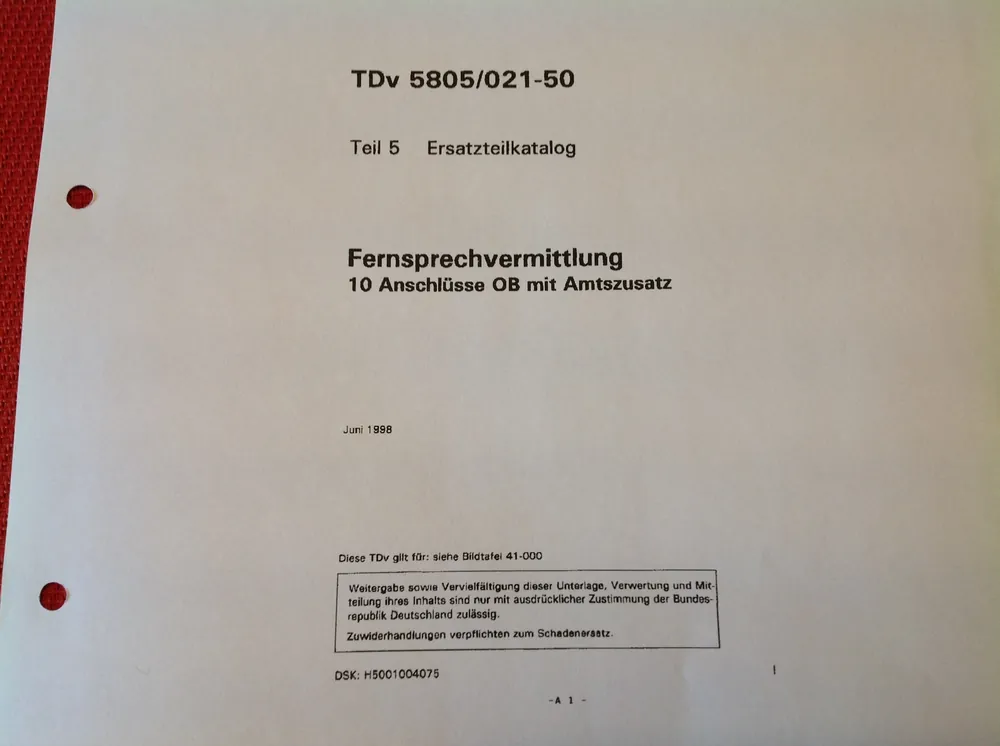 Schnäppchen Fernsprechvermittlung 10 Anschlüsse OB mit Amtszusatz, TDv 5820/021-50