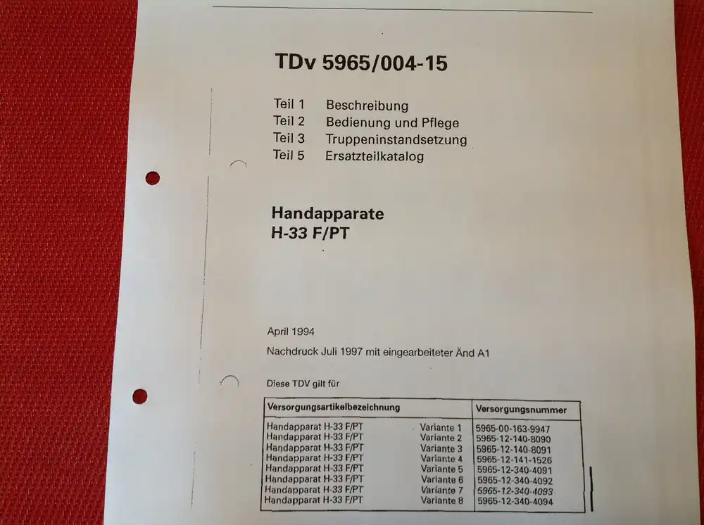 Handapperate H-33 F/PT, TDv 5965/004-15 Billig