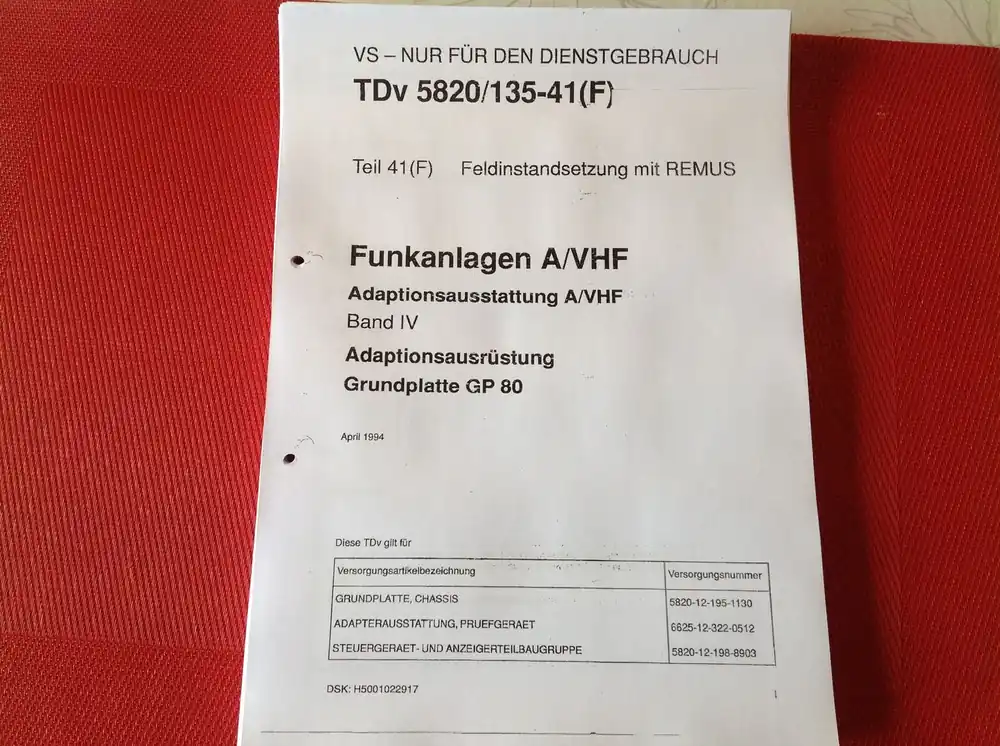 Funkanlagen A/VHF Adaptionsausrüstung Grundplatte GP 80 Band IV, TDv 5820/135-41 Preiswert