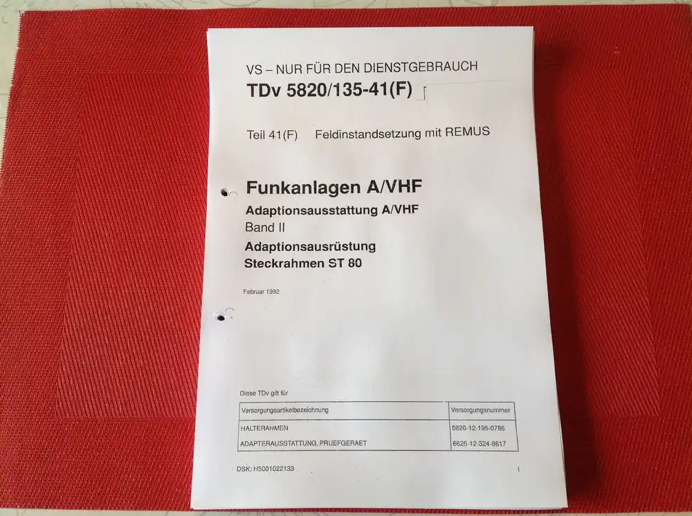 Meistverkauft Funkanlagen A/VHF Adaptionsausrüstung Steckrahmen ST 80, TDv 5820/135-41(F)