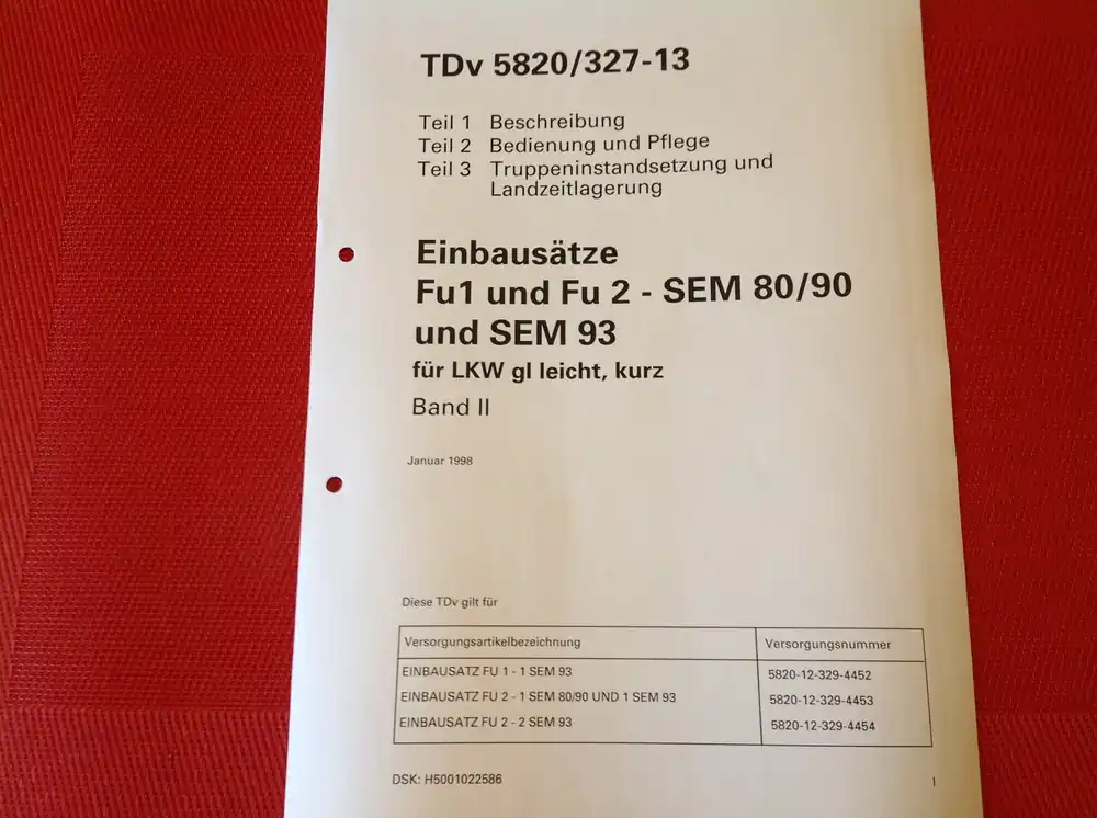 Knallerangebot Einbausätze Fu 1 und Fu 2 - SEM 80/90 und SEM 93 für LKW gl leicht,kurz, TDv 5820/327-13