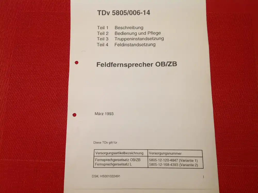 Beliebt Feldfernsprecher OB/ZB, TDv 5805/006-14