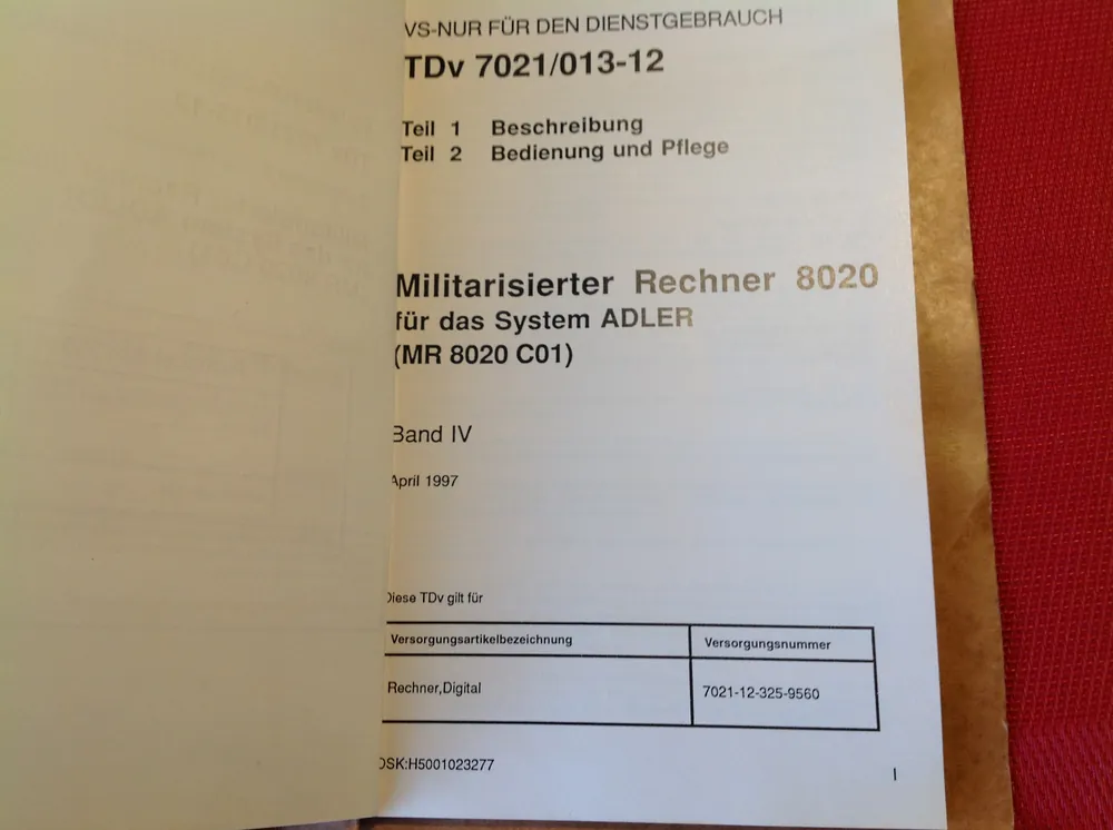 Militärischer Rechner 8020 für das System ADLER ( MR 8020 C01 ), TDv 7021/013-12 Must-Have
