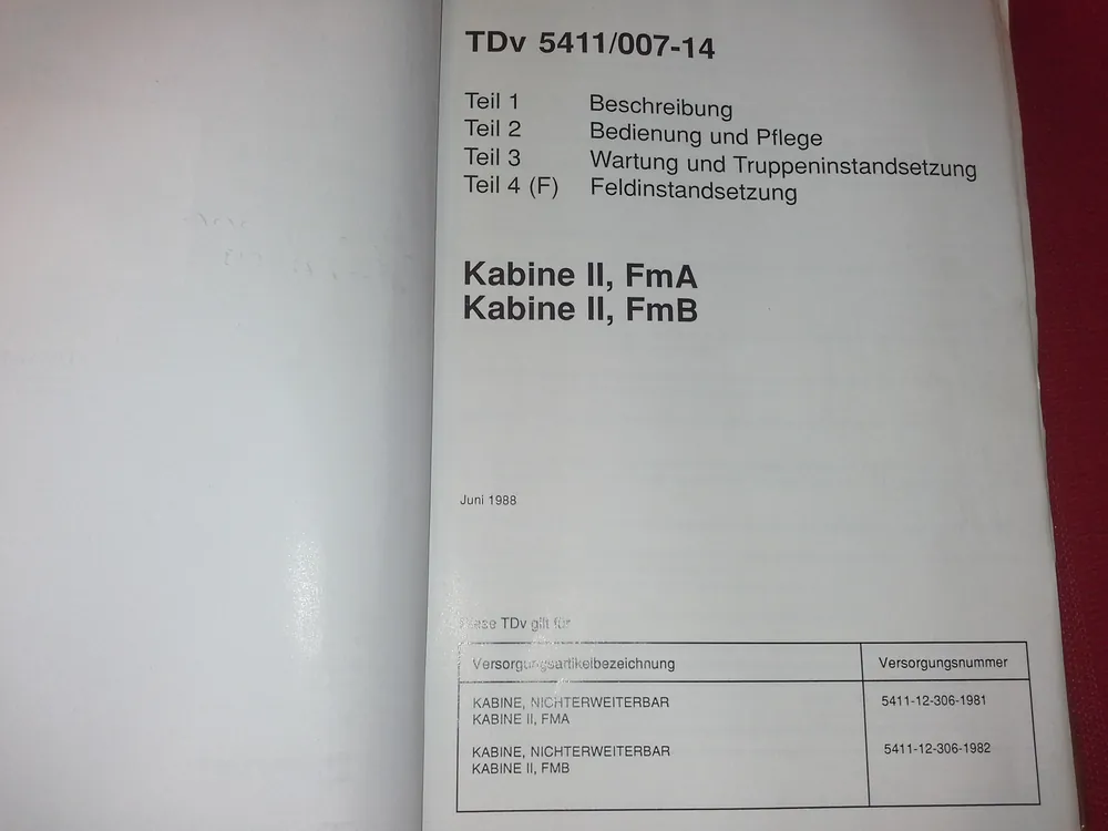 Kabine II, FmA - Kabine II, FmB Teile 1 - 4, TDv 5411/007-14 Günstig