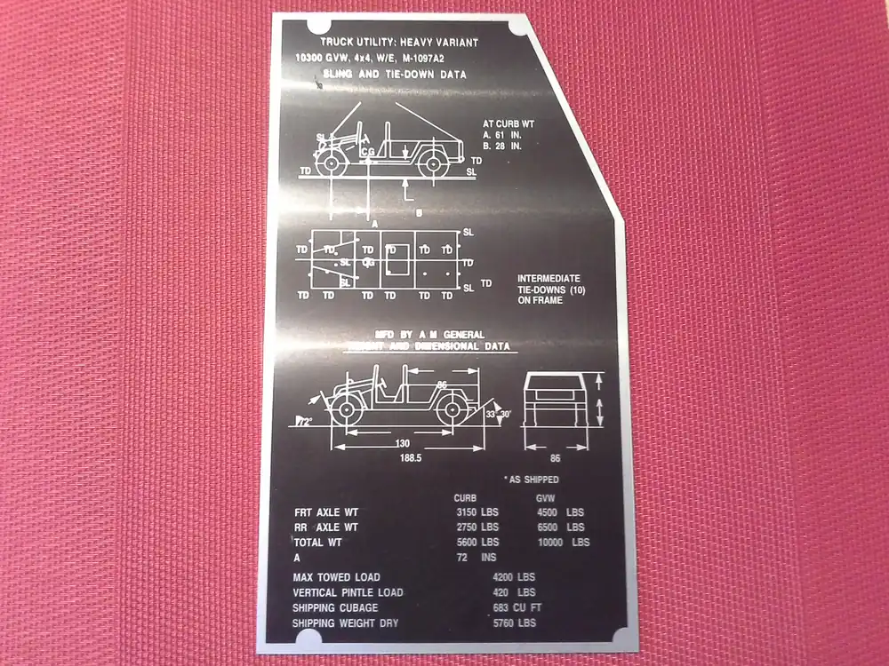 Knallerangebot Typenschild Truck Utility 4x4, M1097A2 für Hummer H1