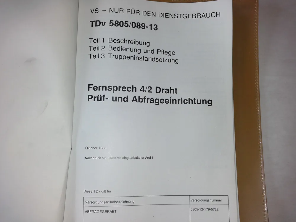 Fernsprech 4/2 Draht Prüf- und Abfrageeinrichtung, TDv 5805/089-13 Versand Am Gleichen Tag