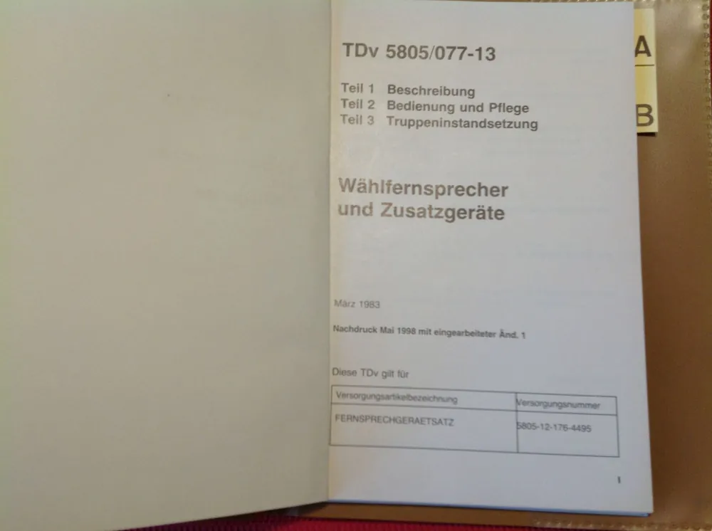 Wählfernsprecher und Zusatzgeräte TDv 5805/077-13 Finale Aktion