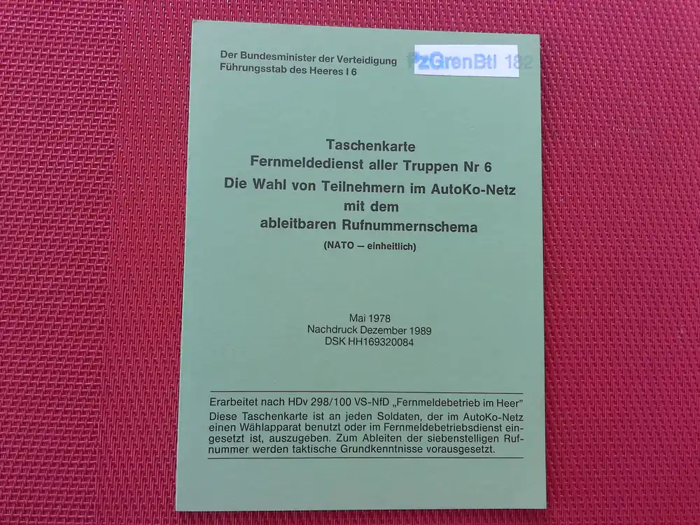 Ausverkauf Taschenkarte Fernmeldedienst aller Truppen Nr.6