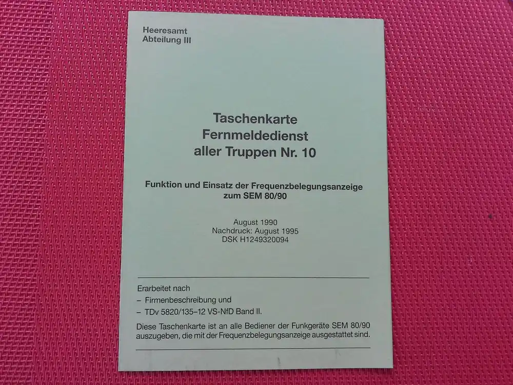 Bestpreis Taschenkarte Fernmeldedienst aller Truppen Nr.10