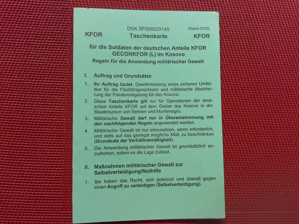 Markenprodukt Regeln für die Anwendung militärischer Gewalt