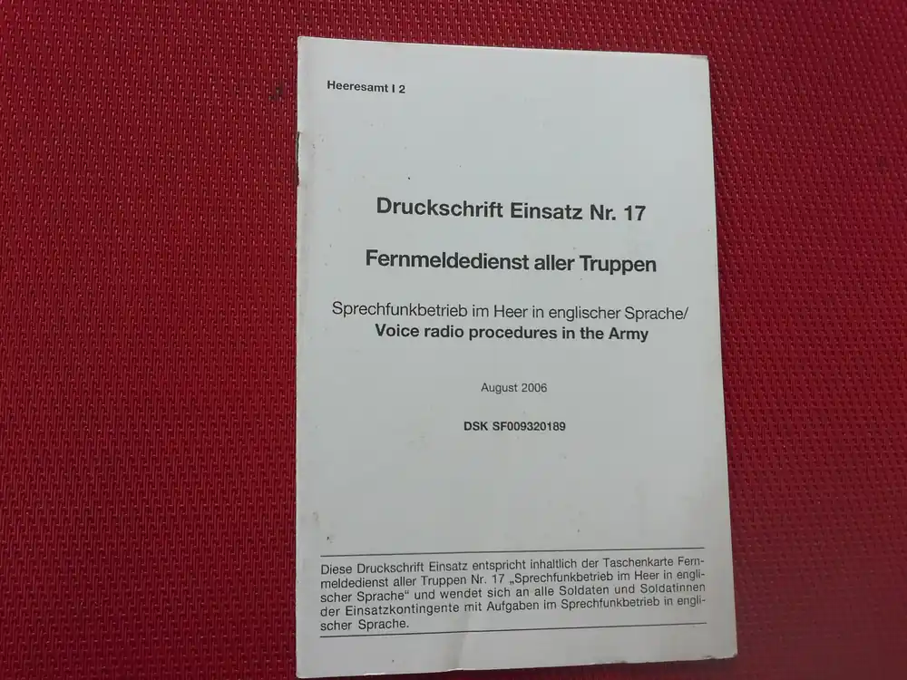 Taschenkarte Fernmeldedienst aller Truppen Nr.17 (neuere Version) Billig