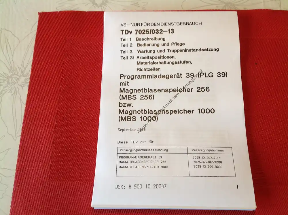 Programmladegerät 39 (PLG 39), TDv 7025/032-13 Beliebt