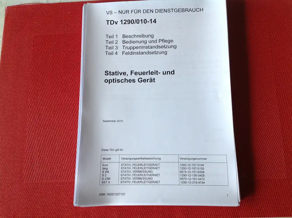 Versand Am Gleichen Tag Stative, Feuerleit- und optisches Gerät, TDv 1290/010-14