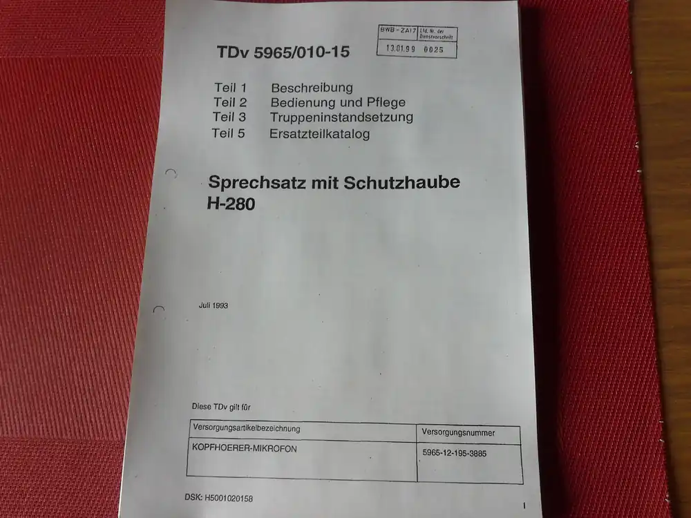 Echt Sprechsatz mit Schutzhaube, H-280, TDv 5965/010-15