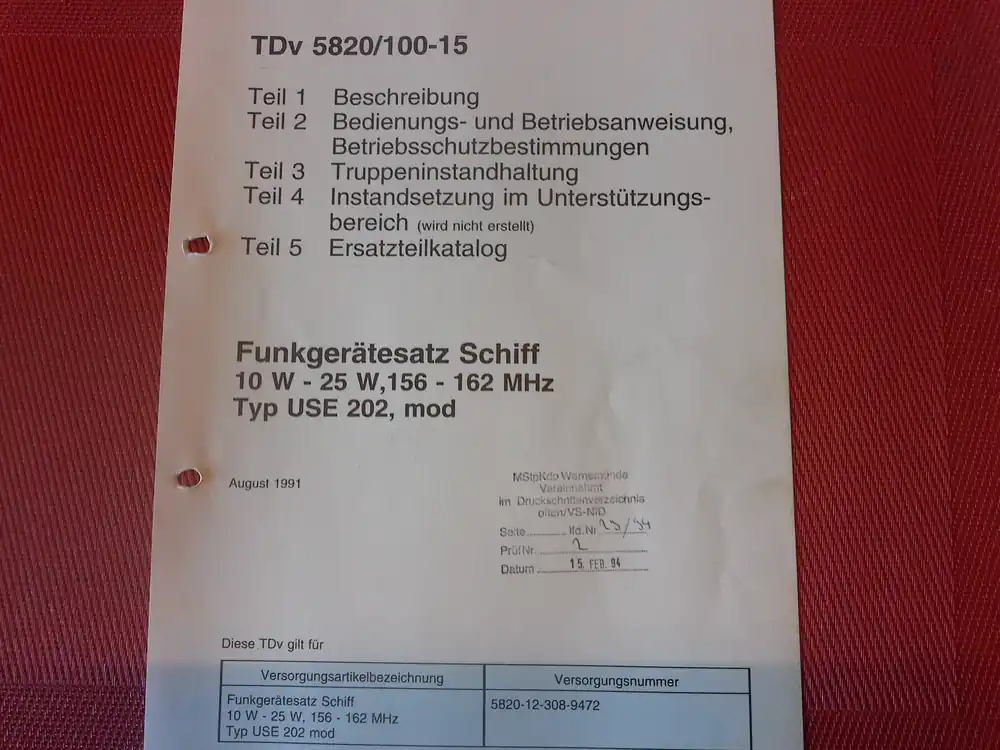 TDv 5820/100-15, Funkgerätesatz Schiff, 10 - 25 W, 156 - 162 MHz, Type USE 202, mod. Meistverkauft