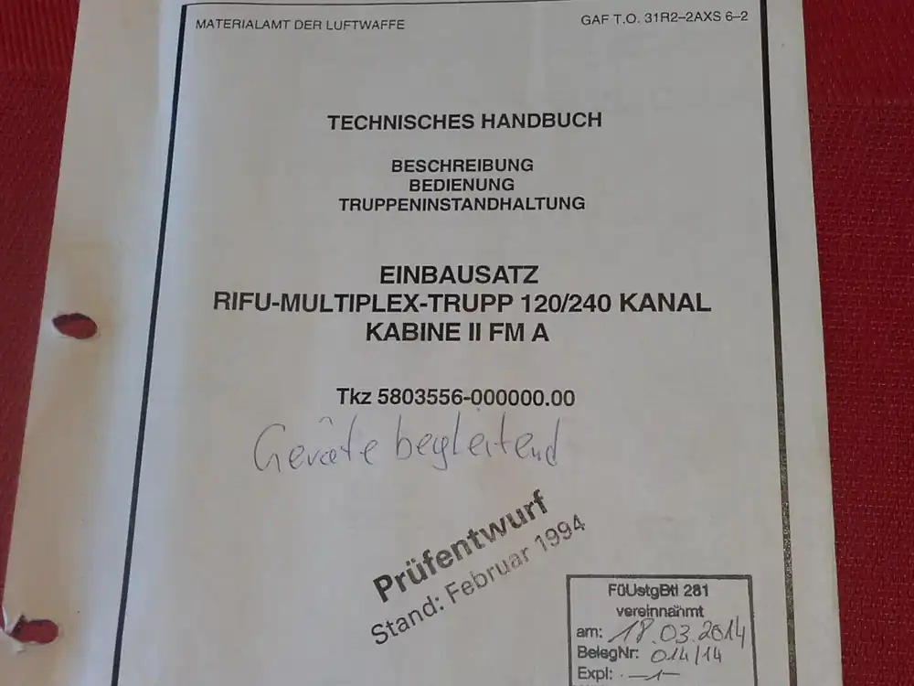 Preis Gesenkt GAF T.O. 31R2-2AXS 6-2, Technisches Handbuch, Einbausatz Rifu-Multiplex-Trupp 120/240 Kanal, Kabine II FM A