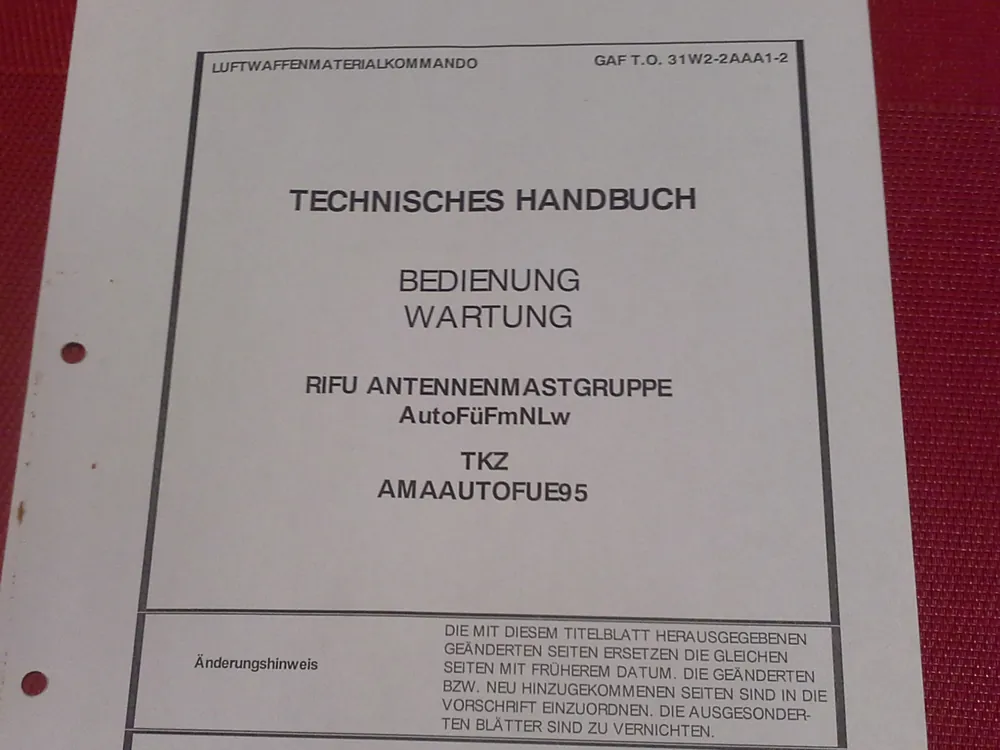 Heißes Angebot GAF T.O. 31W2-2AAA1-2, Technisches Handbuch, RIFU Antennenmastgruppe AutoFüFmNLw