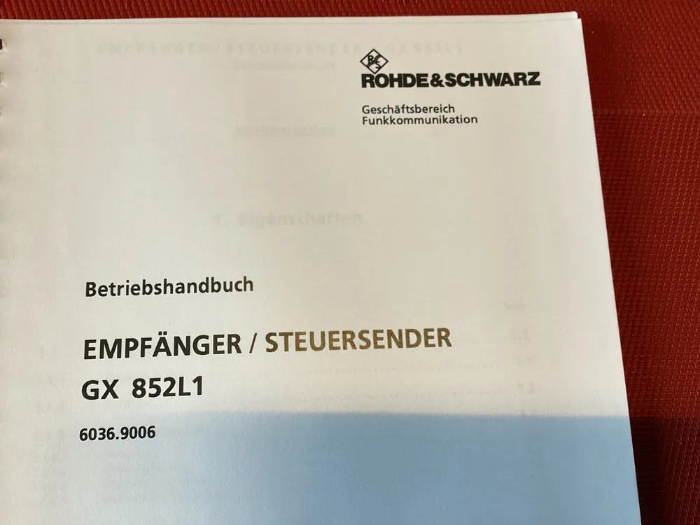 Jetzt Kaufen Rohde & Schwarz GX 852L1 Empfänger/Steuersender, Betriebshandbuch