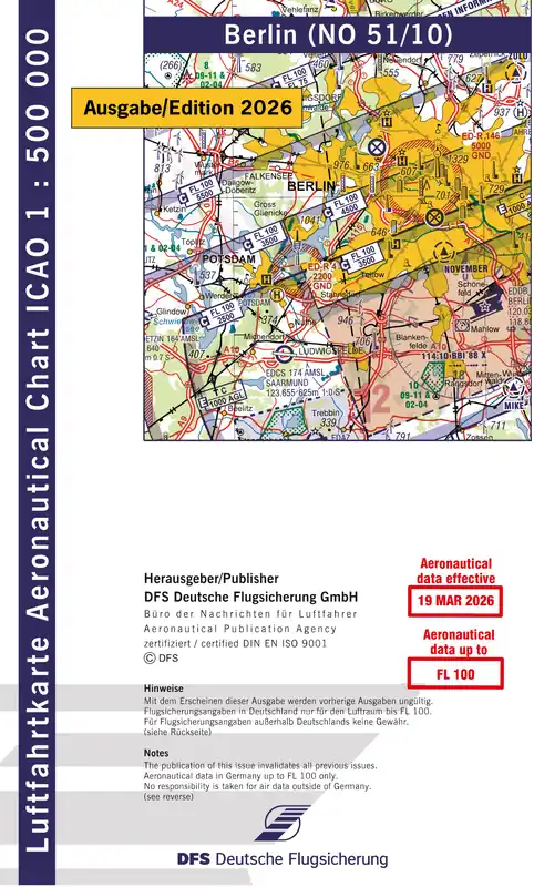 Sale ICAO-Karte (Ausgabe 2026) 1:500.000, Motorflug, gefalzt/ Papier mit Folie