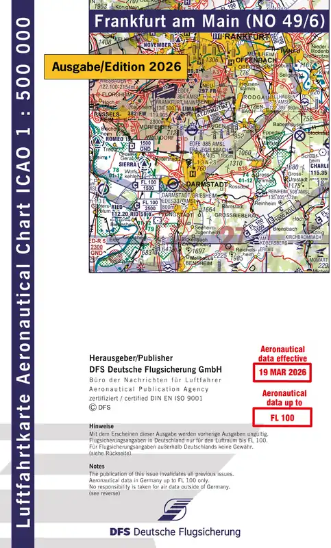 ICAO-Karte (Ausgabe 2026) 1:500.000, Motorflug, plano / Papier mit Folie Neue Kollektion