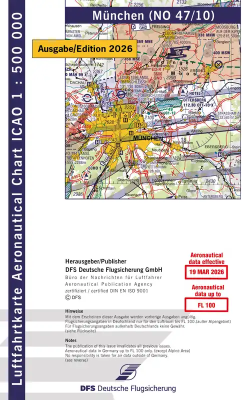 ICAO-Karte (Ausgabe 2026) 1:500.000, Motorflug, plano / Papier mit Folie Begrenztes Angebot