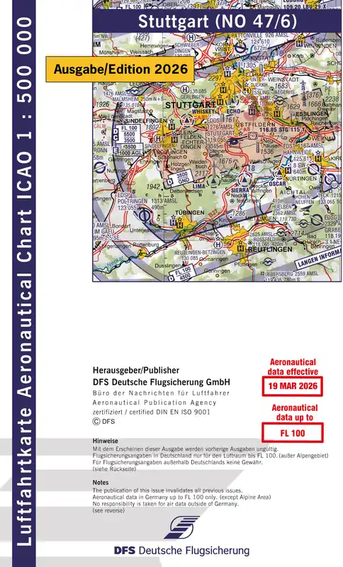 ICAO-Karte (Ausgabe 2026) 1:500.000, Motorflug, plano / Papier mit Folie Online Kaufen