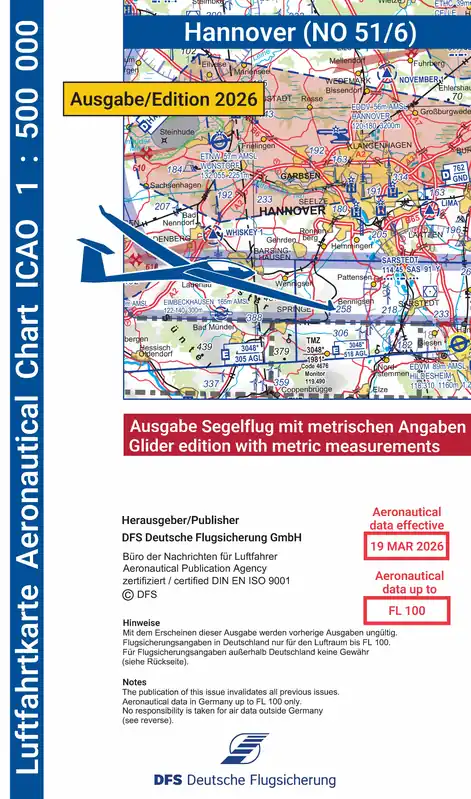 Sofort Bestellen ICAO-Karte (Ausgabe 2026) 1:500.000, Segelflug, plano / Papier