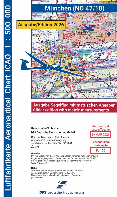 ICAO-Karte (Ausgabe 2026) 1:500.000, Segelflug, gefalzt / Papier mit Folie Garantierte Lieferung