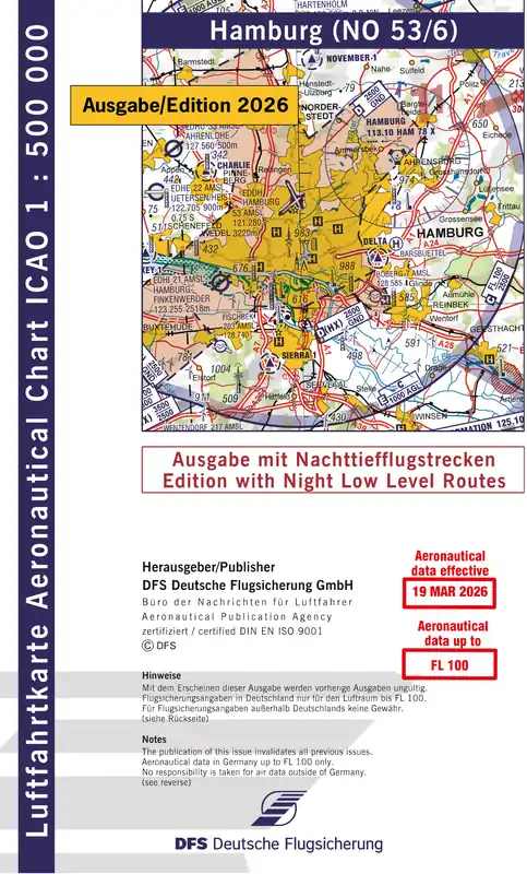 ICAO-Karte (Ausgabe 2026) 1:500.000, Nachttiefflug, gefalzt/ Papier mit Folie Garantierte Lieferung