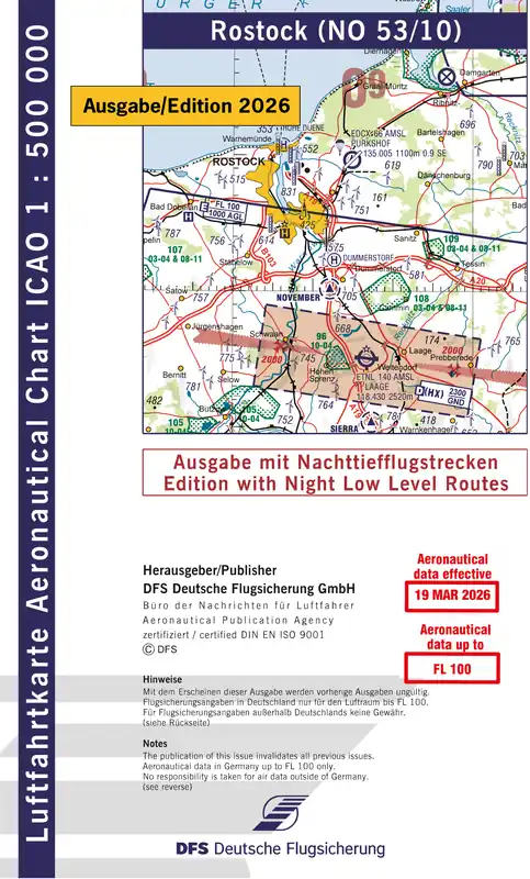 ICAO-Karte (Ausgabe 2026) 1:500.000, Nachttiefflug, gefalzt/ Papier mit Folie Knallerangebot