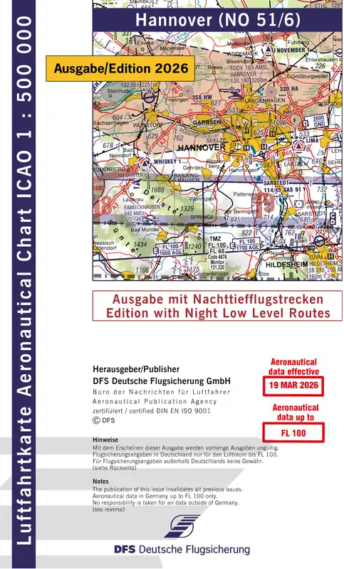 ICAO-Karte (Ausgabe 2026) 1:500.000, Nachttiefflug, plano/ Papier mit Folie Beliebt