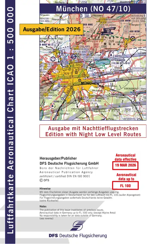 ICAO-Karte (Ausgabe 2026) 1:500.000, Nachttiefflug, plano/ Papier mit Folie Neue Ware
