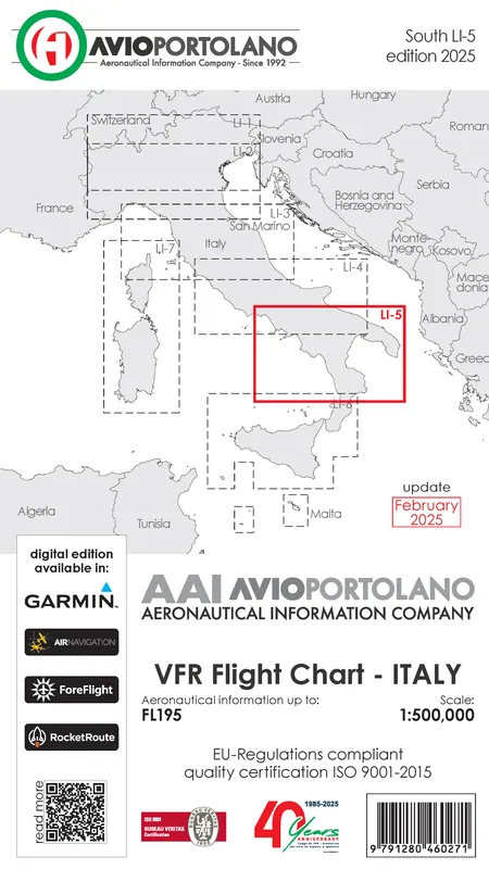 AVIOportolano VFR Flight Chart - Italy South (LI-5) (Ausgabe 2026) Jetzt Kaufen