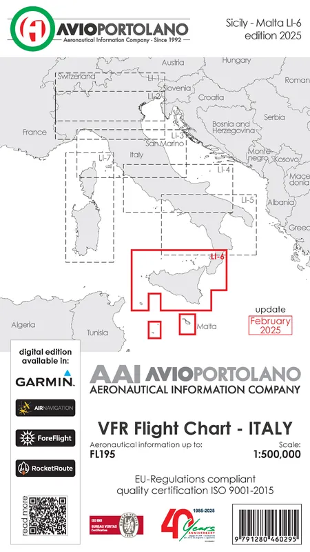 Jetzt Kaufen AVIOportolano VFR Flight Chart - Italy Sicily-Malta (LI-6) (Ausgabe 2026)