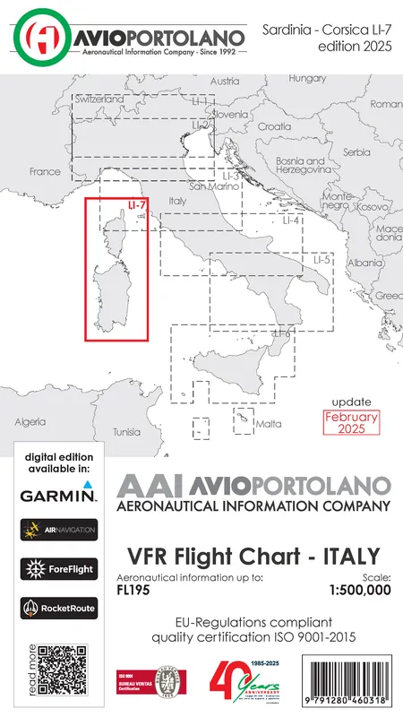 AVIOportolano VFR Flight Chart - Italy Sardinia-Corsica (LI-7) (Ausgabe 2026) Abverkauf