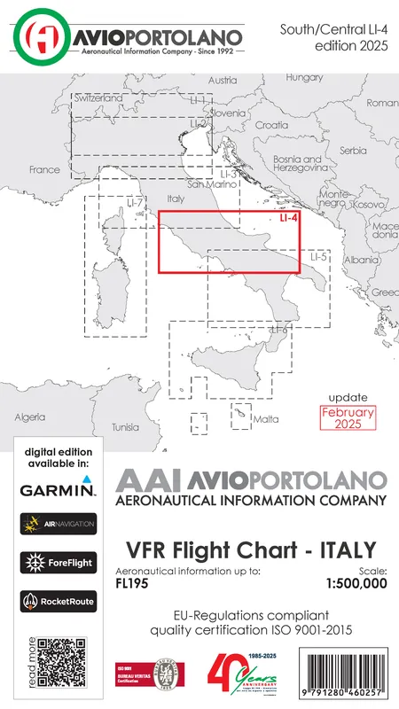 Schneller Versand AVIOportolano VFR Flight Chart - Italy South/Central (LI-4) (Ausgabe 2026)