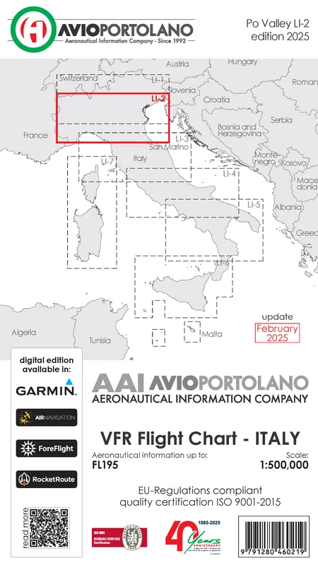 AVIOportolano VFR Flight Chart - Italy Po Valley (LI-2) (Ausgabe 2026) Preisknaller