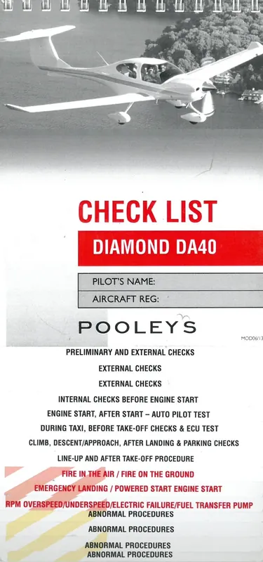 Checklist Diamond DA40 Preisreduziert