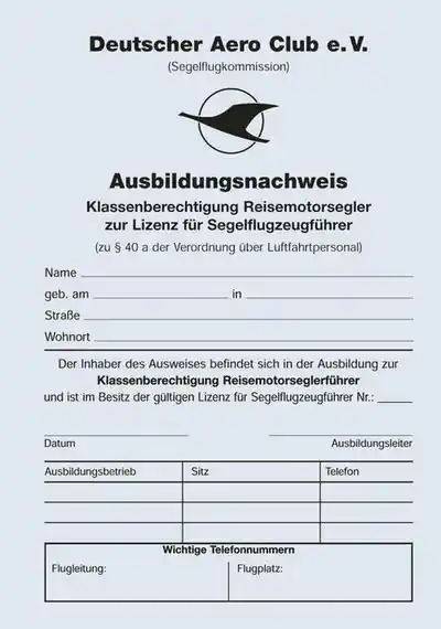 Sonderangebot Ausbildungsnachweis Reisemotorsegler (TMG)
