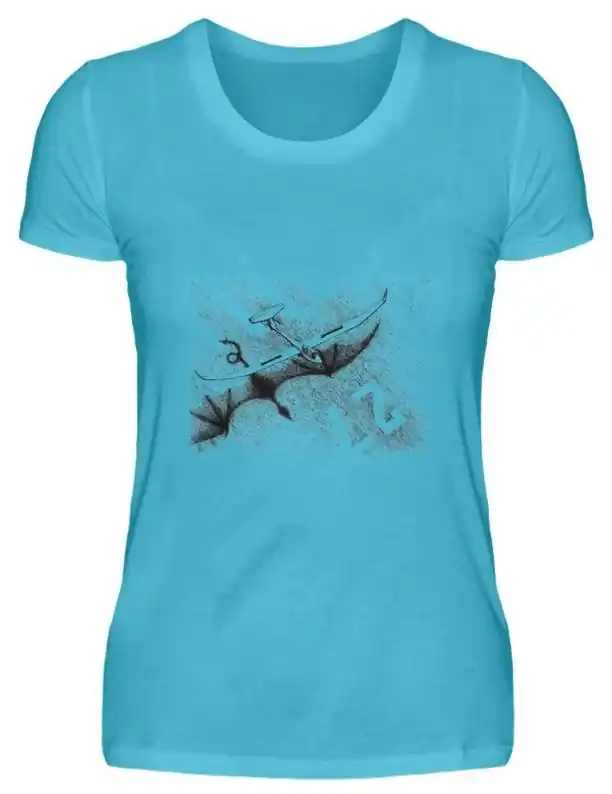 T-Shirt Drache / Segelflieger Damen Größe XL Farbe türkis Einzelstück Versand Am Gleichen Tag